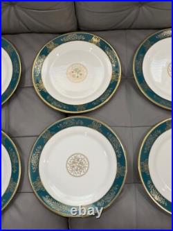 Wedgwood Bone China Agincourt Blue & Gold Porcelain Set of 8 Dinner Plates