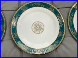 Wedgwood Bone China Agincourt Blue & Gold Porcelain Set of 8 Dinner Plates