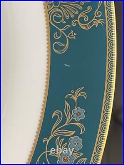 Wedgwood Bone China Agincourt Blue & Gold Porcelain Set of 8 Dinner Plates