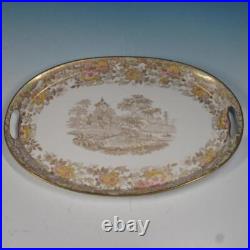 Wedgwood China Gold Oriental Scenic 13¼ Oval Handled Serving Platter Tray