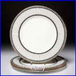 Wedgwood Colonnade Black Ulander White Gold Dinner Plates 10.75dia 4pcs B