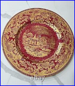 Wedgwood Oriental Scenic Decor Dinner Plate 10.75 Burgundy Gold Rare