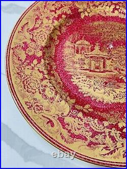 Wedgwood Oriental Scenic Decor Dinner Plate 10.75 Burgundy Gold Rare