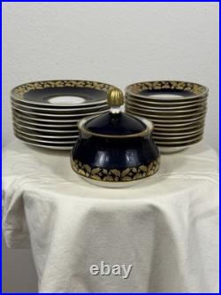 Weimar Porzellan GDR Cobalt & Gold Harmonie Set 21 Pieces West Germany 1970s