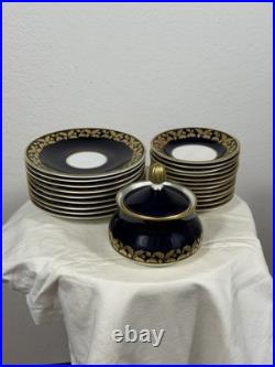 Weimar Porzellan GDR Cobalt & Gold Harmonie Set 21 Pieces West Germany 1970s