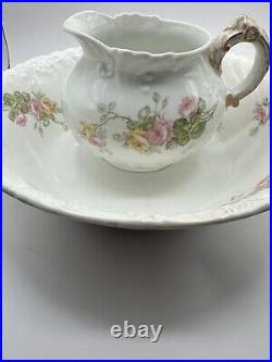 Wg & Co Limoges France Wild Roses Pitcher And Bowl Gold