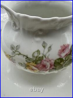 Wg & Co Limoges France Wild Roses Pitcher And Bowl Gold