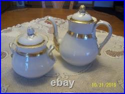 White Antique Porcelain China Coffee Pot & Covered Sugar Bowl With Gold Trim