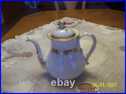 White Antique Porcelain China Coffee Pot & Covered Sugar Bowl With Gold Trim
