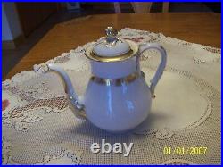 White Antique Porcelain China Coffee Pot & Covered Sugar Bowl With Gold Trim
