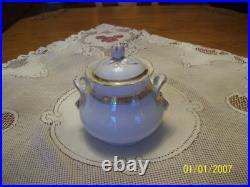 White Antique Porcelain China Coffee Pot & Covered Sugar Bowl With Gold Trim