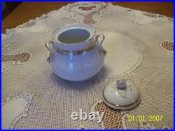 White Antique Porcelain China Coffee Pot & Covered Sugar Bowl With Gold Trim