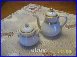 White Antique Porcelain China Coffee Pot & Covered Sugar Bowl With Gold Trim