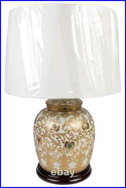 White and Gold Tapestry Porcelain Ginger Jar Table Lamp 26