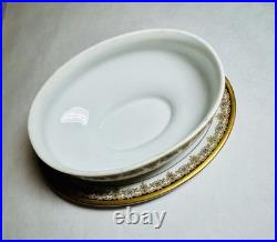 William Guerin Limoges France Covered Gravy/Sauce Boat Gold/Black Border