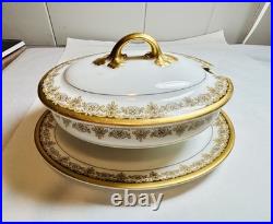 William Guerin Limoges France Covered Gravy/Sauce Boat Gold/Black Border