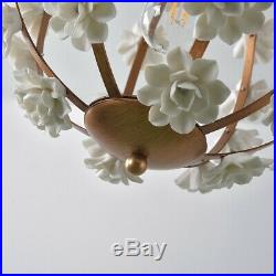 Wrought Iron Globe Pendant Light Bedroom Kitchen White Ceramic Flower Chandelier