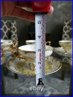 Yamato Iridescence Tea Set 6 Pairs White, Yellowith Gold Tea Cups & Saucer Vntg