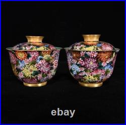 Yongzheng Marked Colour Enamel Porcelain Gild Flowers Tea Cup Covered Bowl Pair