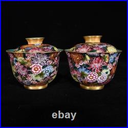 Yongzheng Marked Colour Enamel Porcelain Gild Flowers Tea Cup Covered Bowl Pair